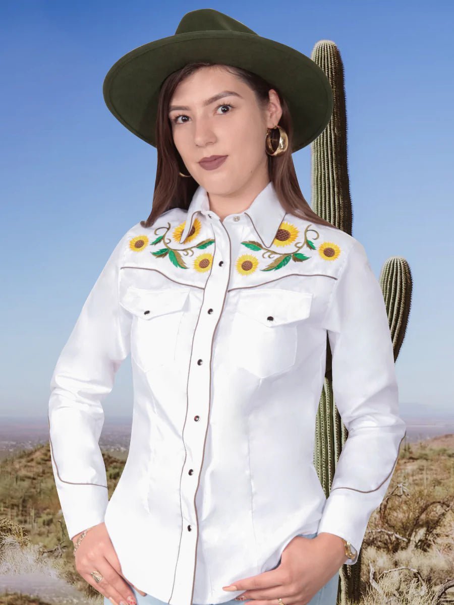 consumidor ojo Coincidencia Camisa Vaquera Para Mujer Con Girasoles 'El Señor De Los Cielos'  *WHITE-125783* - BELLEZA'S