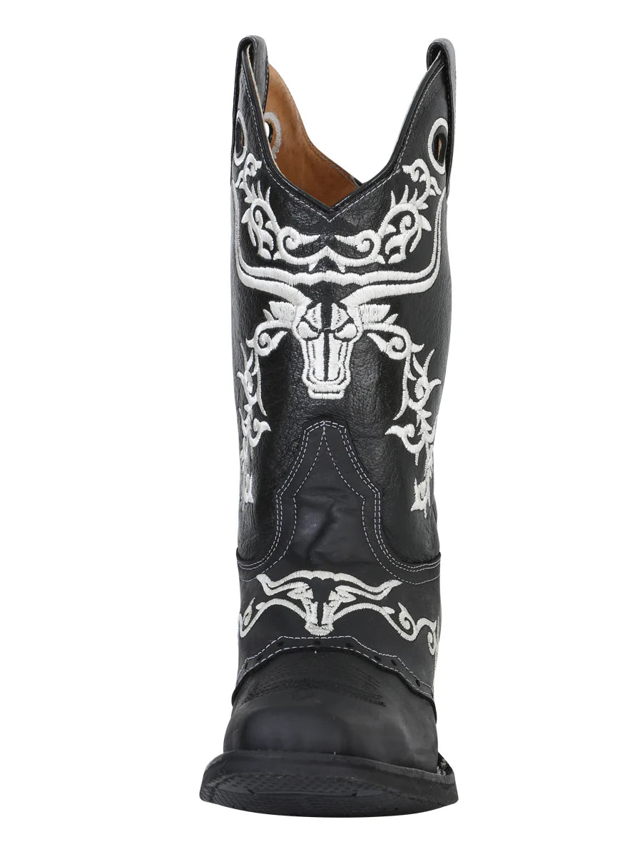 Men's Crazy Leather Embroidered Mask Rodeo Cowboy Boots 'El General' *NEGRO-34313*