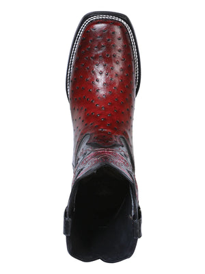 Men's Ostrich Print Cow Leather Western Cowboy Boots 'El General' Cherry Color 41901