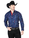 Blue Horse Printed Long Sleeve Denim Shirt for Men 'El Senor de los Cielos' *BLUE-43715* - BELLEZA'S - Blue Horse Printed Long Sleeve Denim Shirt for Men 'El Senor de los Cielos' *BLUE-43715* - Camisas Para Hombres - 43715 S