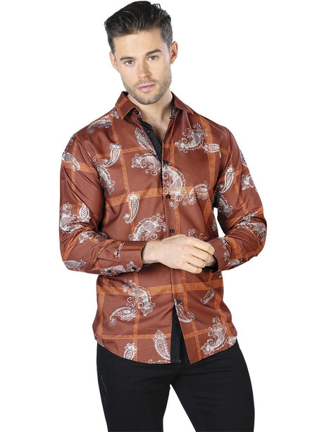 Camisa Manga Larga Estampada para Hombre 'El Señor de los Cielos' *BROWN - 44025* - BELLEZA'S - Camisa Manga Larga Estampada para Hombre 'El Señor de los Cielos' *BROWN - 44025* - Mens Shirt - 44025 01