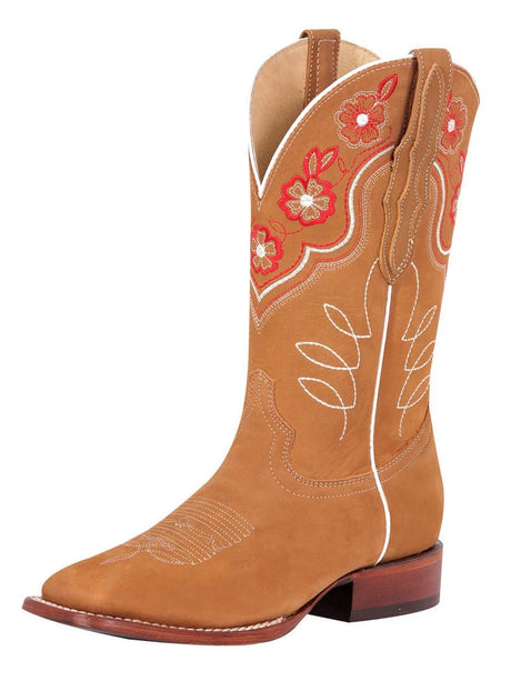 Classic Embroidered Nubuck Bovine Leather Rodeo Boots for Women 'El General' *Peach-42979* - BELLEZA'S - Classic Embroidered Nubuck Bovine Leather Rodeo Boots for Women 'El General' *Peach-42979* - Botas Para Damas - 42979 5