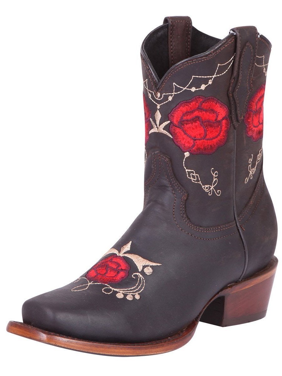 Classic Genuine Leather Rodeo Boots Flower Embroidered Tube for Women 'El General' *CHOCO-41832* - BELLEZA'S - Classic Genuine Leather Rodeo Boots Flower Embroidered Tube for Women 'El General' *CHOCO-41832* - Botines Para Mujeres - 41832 5