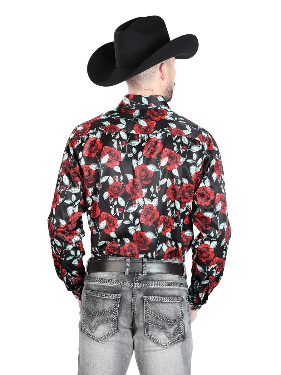 Floral Print Long Sleeve Denim Men Shirt 'El Señor de los Cielos' *Black / Roses - 43667* - BELLEZA'S - Floral Print Long Sleeve Denim Men Shirt 'El Señor de los Cielos' *Black / Roses - 43667* - Mens Shirt - 43667