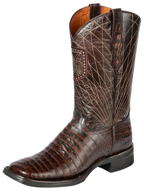 Men's Caiman Belly Print Cow Leather Western Cowboy Rodeo Boots 'El General' *COFFE-44672* - BELLEZA'S - Men's Caiman Belly Print Cow Leather Western Cowboy Rodeo Boots 'El General' *COFFE-44672* - Bota Para Hombre -