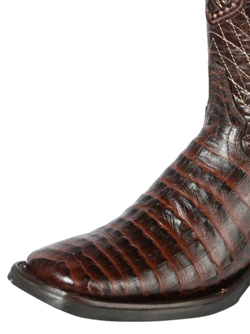 Men's Caiman Belly Print Cow Leather Western Cowboy Rodeo Boots 'El General' *COFFE-44672* - BELLEZA'S - Men's Caiman Belly Print Cow Leather Western Cowboy Rodeo Boots 'El General' *COFFE-44672* - Bota Para Hombre -