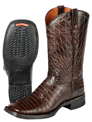 Men's Caiman Belly Print Cow Leather Western Cowboy Rodeo Boots 'El General' *COFFE-44672* - BELLEZA'S - Men's Caiman Belly Print Cow Leather Western Cowboy Rodeo Boots 'El General' *COFFE-44672* - Bota Para Hombre -