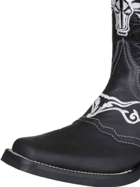 Men's Crazy Leather Embroidered Mask Rodeo Cowboy Boots 'El General' *NEGRO-34313* - BELLEZA'S - Men's Crazy Leather Embroidered Mask Rodeo Cowboy Boots 'El General' *NEGRO-34313* - Botas Para Hombres - 34313 6