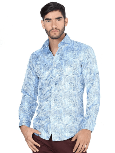 Men's Light Blue Print Long Sleeve Casual Shirt 'Centenario' 41727 - BELLEZA'S - Men's Light Blue Print Long Sleeve Casual Shirt 'Centenario' 41727 - Mens Shirt - 41727 S