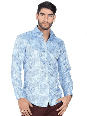 Men's Light Blue Print Long Sleeve Casual Shirt 'Centenario' 41727 - BELLEZA'S - Men's Light Blue Print Long Sleeve Casual Shirt 'Centenario' 41727 - Mens Shirt - 41727 S