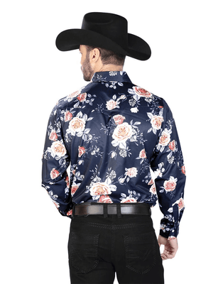 Men's Navy/Roses Floral Print Long Sleeve Shirt 'El Señor de los Cielos' 44089 - BELLEZA'S - Men's Navy/Roses Floral Print Long Sleeve Shirt 'El Señor de los Cielos' 44089 - Mens Shirt - 44089 S