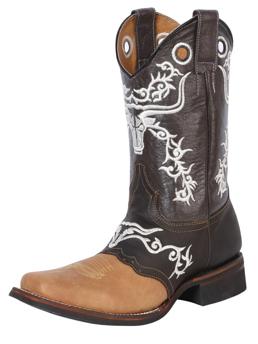 Men's Nubuck Leather Embroidered Saddle Western Cowboy Boots 'El General' Honey 33316 - BELLEZA'S - Men's Nubuck Leather Embroidered Saddle Western Cowboy Boots 'El General' Honey 33316 - Men's Boot - 33316 6