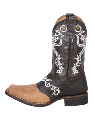 Men's Nubuck Leather Embroidered Saddle Western Cowboy Boots 'El General' Honey 33316 - BELLEZA'S - Men's Nubuck Leather Embroidered Saddle Western Cowboy Boots 'El General' Honey 33316 - Men's Boot - 33316 6