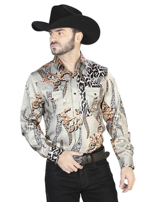 Men's Taupe Print Long Sleeve Western Shirt 'El Señor de los Cielos' 44102 - BELLEZA'S - Men's Taupe Print Long Sleeve Western Shirt 'El Señor de los Cielos' 44102 - Mens Shirt - 44102 S