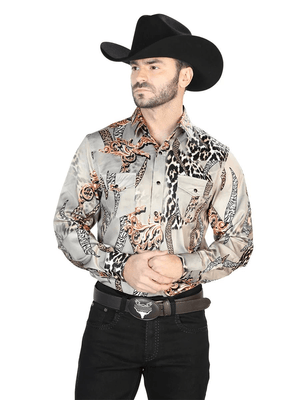 Men's Taupe Print Long Sleeve Western Shirt 'El Señor de los Cielos' 44102 - BELLEZA'S - Men's Taupe Print Long Sleeve Western Shirt 'El Señor de los Cielos' 44102 - Mens Shirt - 44102 S