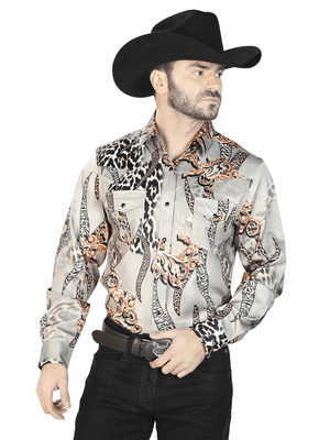 Men's Taupe Print Long Sleeve Western Shirt 'El Señor de los Cielos' 44102 - BELLEZA'S - Men's Taupe Print Long Sleeve Western Shirt 'El Señor de los Cielos' 44102 - Mens Shirt - 44102 S