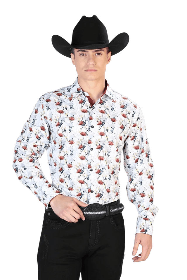 Men's White Print Long Sleeve Western Shirt 'El Señor de los Cielos' 126271 - BELLEZA'S - Men's White Print Long Sleeve Western Shirt 'El Señor de los Cielos' 126271 - Mens Shirt - 126271 S