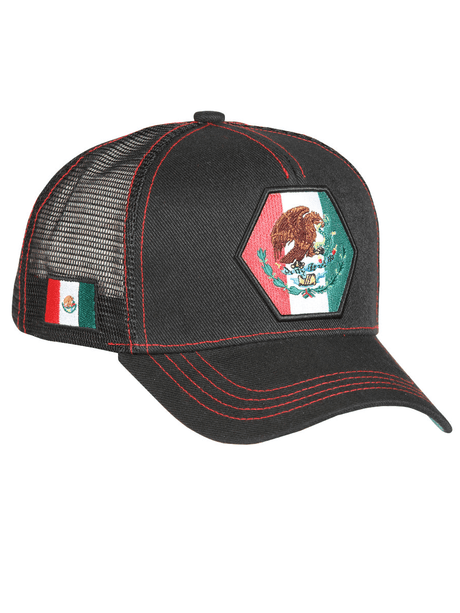 Polyester Mexico Flag Embroidered Cap "El General" Black - 44818 - BELLEZA'S - Polyester Mexico Flag Embroidered Cap "El General" Black - 44818 - Cap For Adults - 44818