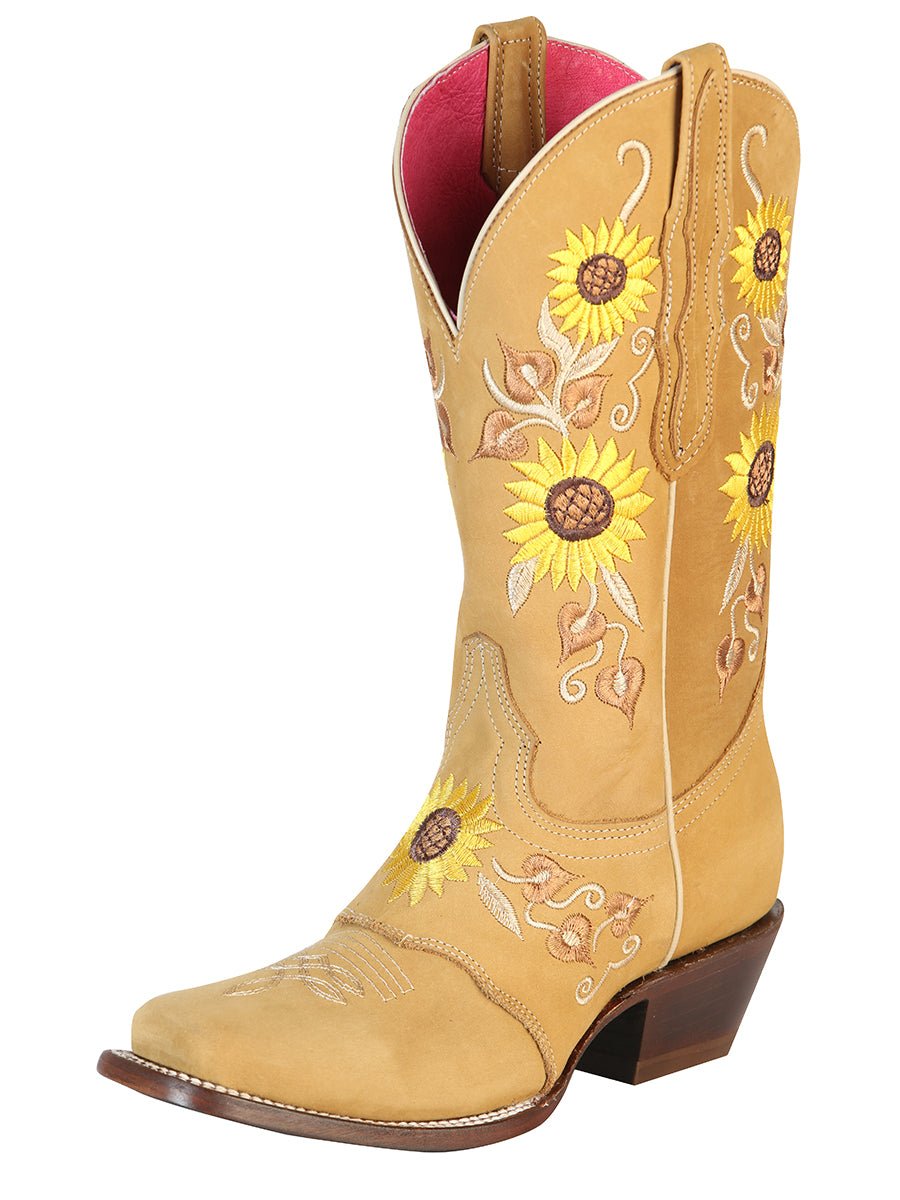 Rodeo Cowboy Boots Embroidered with Sunflowers Leather Oleobuck for Women El General honey 51143 Women s Size 10 US 27 MX Yellow