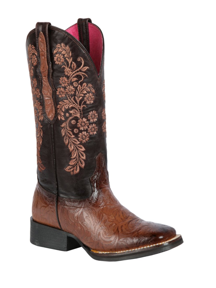 Rodeo Cowboy Boots Floral Engraving Genuine Leather For Women 'El General' *Chocolate-44633* - BELLEZA'S - Rodeo Cowboy Boots Floral Engraving Genuine Leather For Women 'El General' *Chocolate-44633* - Botas Para Damas - 44633 5