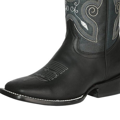 Rodeo Cowboy Boots Genuine Leather Flower Embroidered Tube For Women 'El General' *Black-125366* - BELLEZA'S - Rodeo Cowboy Boots Genuine Leather Flower Embroidered Tube For Women 'El General' *Black-125366* - Botas Para Damas - 125366 5