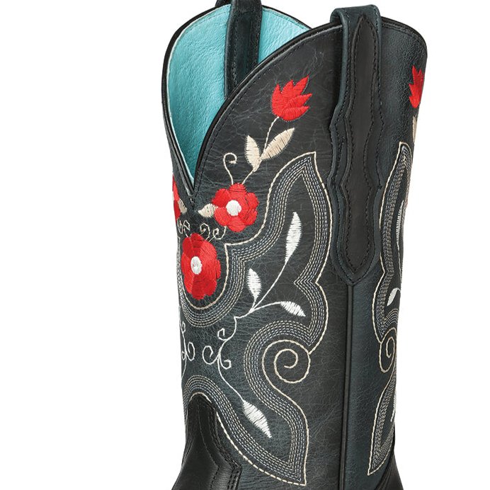 Rodeo Cowboy Boots Genuine Leather Flower Embroidered Tube For Women 'El General' *Black-125366* - BELLEZA'S - Rodeo Cowboy Boots Genuine Leather Flower Embroidered Tube For Women 'El General' *Black-125366* - Botas Para Damas - 125366 5