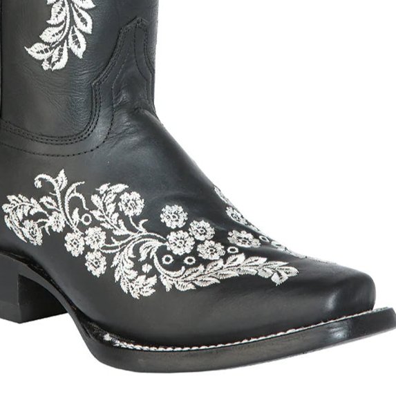 Rodeo Cowboy Boots Genuine Leather Flower Embroidered Tube For Women 'El General' *Black-51236* - BELLEZA'S - Rodeo Cowboy Boots Genuine Leather Flower Embroidered Tube For Women 'El General' *Black-51236* - Botas Para Damas - 51236 5