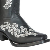 Rodeo Cowboy Boots Genuine Leather Flower Embroidered Tube For Women 'El General' *Black-51236* - BELLEZA'S - Rodeo Cowboy Boots Genuine Leather Flower Embroidered Tube For Women 'El General' *Black-51236* - Botas Para Damas - 51236 5