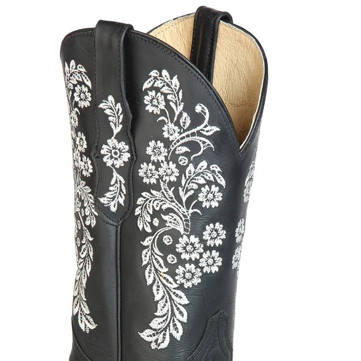 Rodeo Cowboy Boots Genuine Leather Flower Embroidered Tube For Women 'El General' *Black-51236* - BELLEZA'S - Rodeo Cowboy Boots Genuine Leather Flower Embroidered Tube For Women 'El General' *Black-51236* - Botas Para Damas - 51236 5