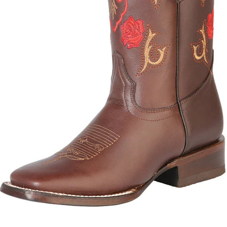 Rodeo Cowboy Boots Genuine Leather Flower Embroidered Tube For Women 'El General' *Chocolate-125370* - BELLEZA'S - Rodeo Cowboy Boots Genuine Leather Flower Embroidered Tube For Women 'El General' *Chocolate-125370* - Botas Para Damas - 125370 5