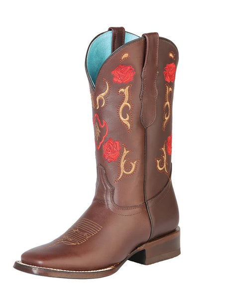 Rodeo Cowboy Boots Genuine Leather Flower Embroidered Tube For Women 'El General' *Chocolate-125370* - BELLEZA'S - Rodeo Cowboy Boots Genuine Leather Flower Embroidered Tube For Women 'El General' *Chocolate-125370* - Botas Para Damas - 125370 5