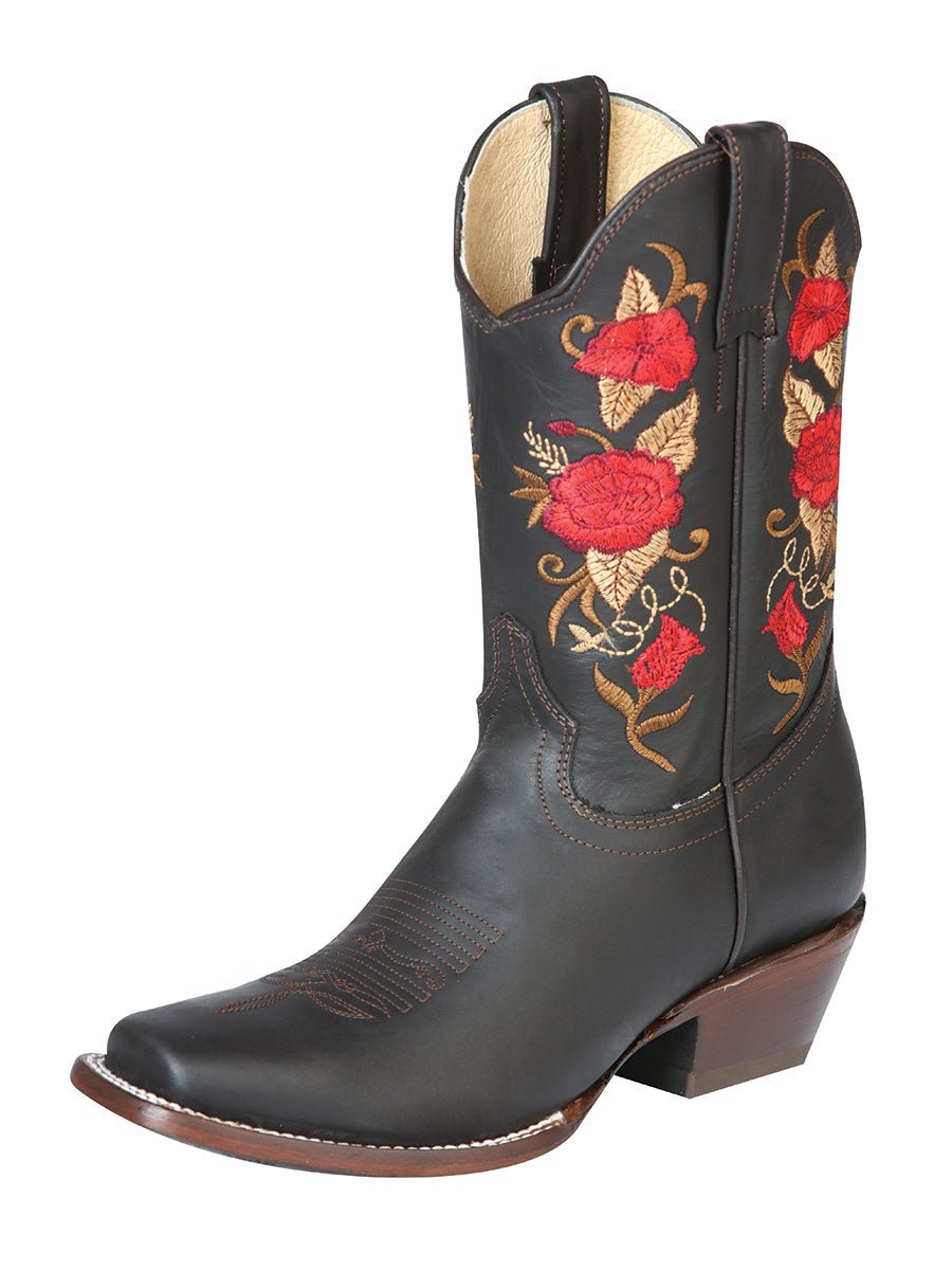 Rodeo Cowboy Boots with Flower Embroidered Tube Genuine Leather for Women 'El General' *CHOCO-43663* - BELLEZA'S - Rodeo Cowboy Boots with Flower Embroidered Tube Genuine Leather for Women 'El General' *CHOCO-43663* - Botas Para Damas - 43663 5