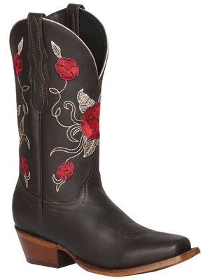 Women's Genuine Leather Floral Embroidered Western Cowgirl Boots 'The General' Choco Color 41785 - BELLEZA'S - Women's Genuine Leather Floral Embroidered Western Cowgirl Boots 'The General' Choco Color 41785 - Women's Boots - 41785 5