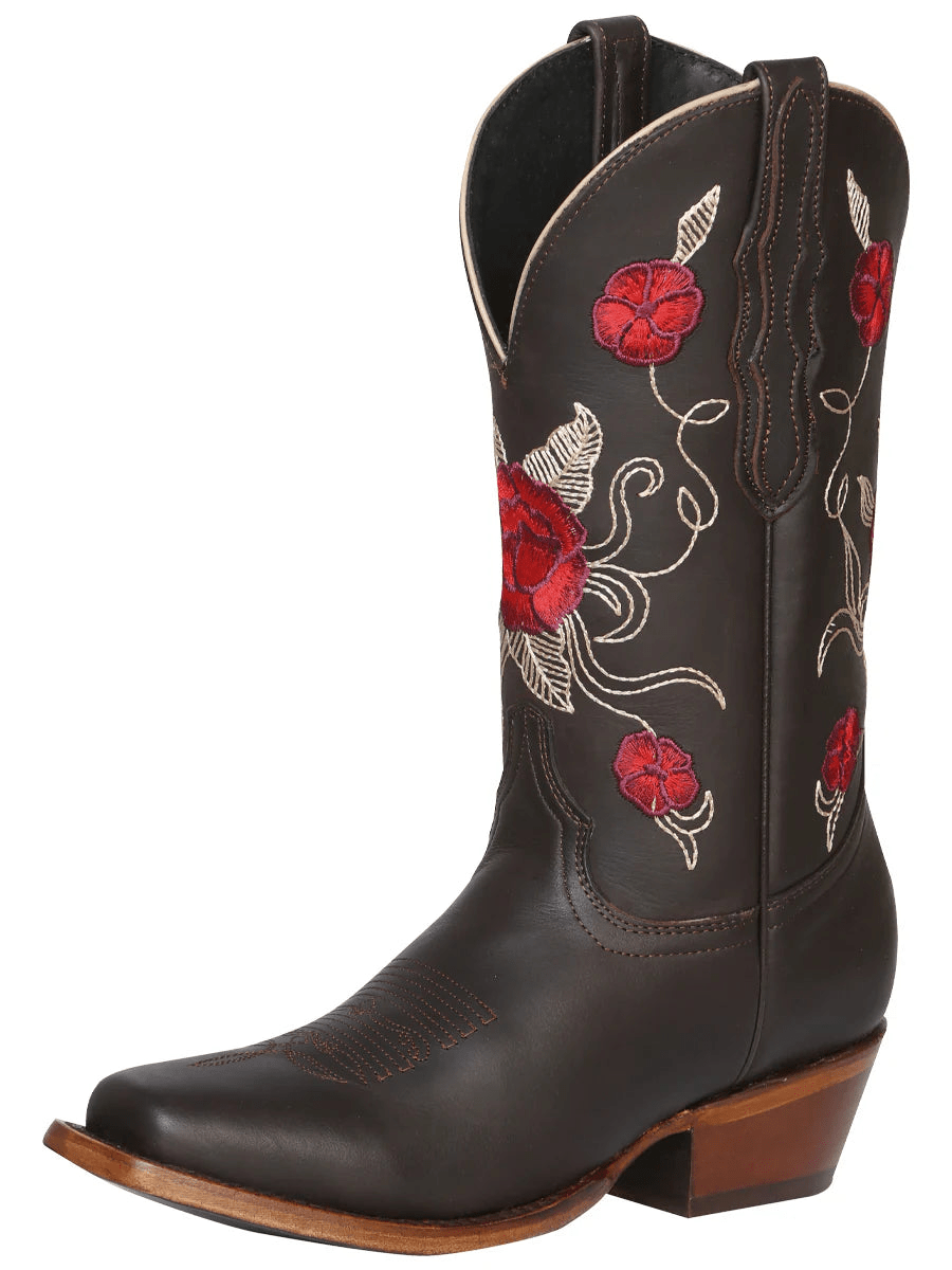 Women's Genuine Leather Floral Embroidered Western Cowgirl Boots 'The General' Choco Color 41785 - BELLEZA'S - Women's Genuine Leather Floral Embroidered Western Cowgirl Boots 'The General' Choco Color 41785 - Women's Boots - 41785 5