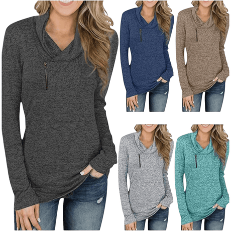 Women's High Neck Sweatshirts 'Ysoea' Long Sleeve Blouses - BELLEZA'S - Women's High Neck Sweatshirts 'Ysoea' Long Sleeve Blouses - Sweater For Women - 10156 S