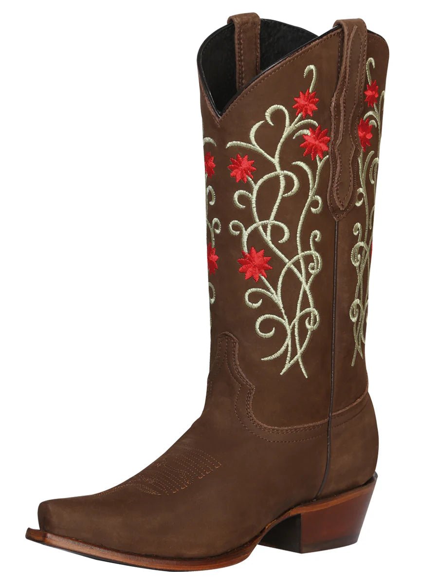 Women's Nubuck Leather Floral Embroidered Cowgirl Boots 'El General' Camel Color 41789 - BELLEZA'S - Women's Nubuck Leather Floral Embroidered Cowgirl Boots 'El General' Camel Color 41789 - Women's Boots - 41789 5