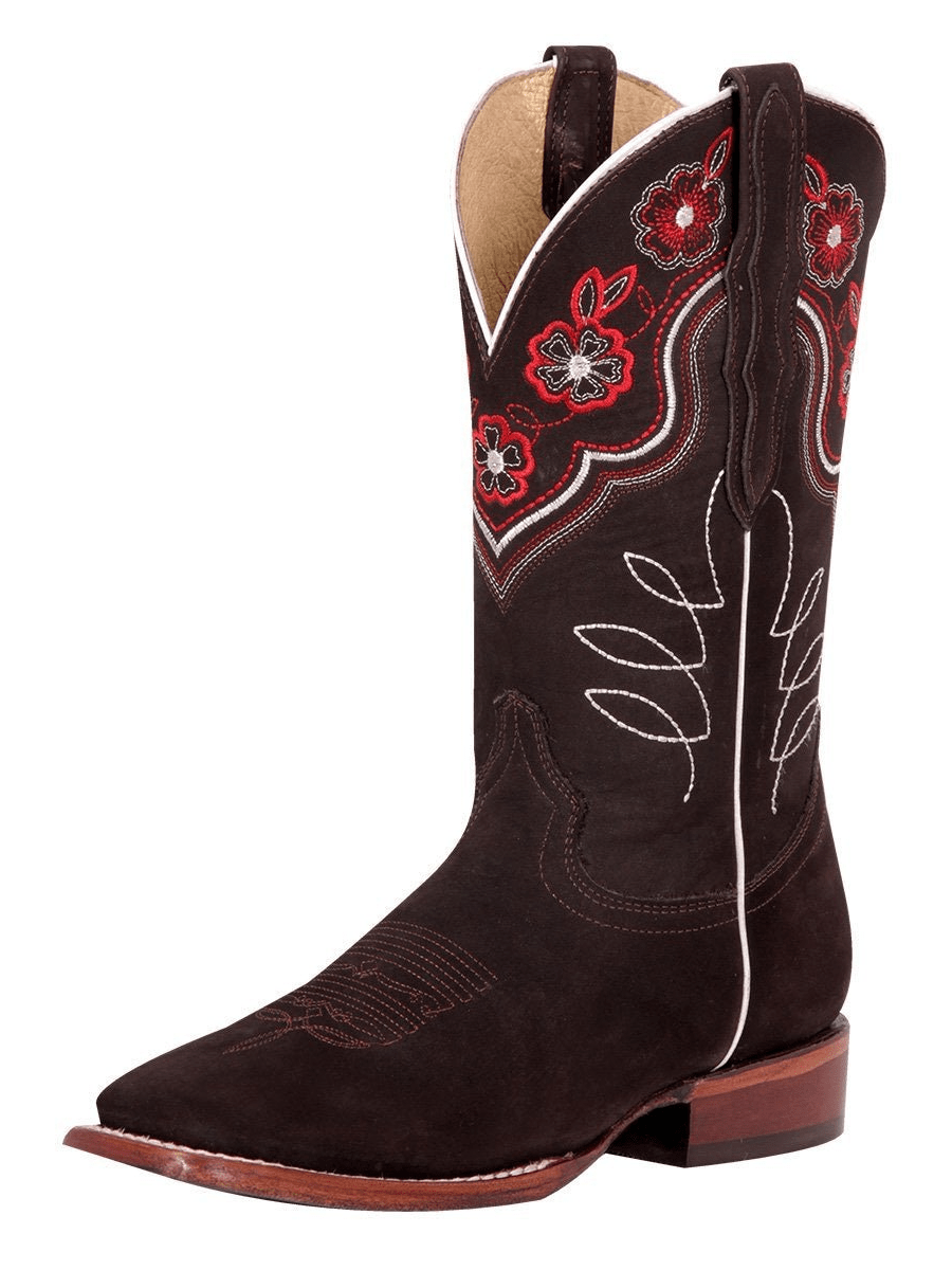 Women's Nubuck Leather Floral Embroidered Cowgirl Boots 'El General' Color Cafe 42978 - BELLEZA'S - Women's Nubuck Leather Floral Embroidered Cowgirl Boots 'El General' Color Cafe 42978 - Women's Boots - 42978 5