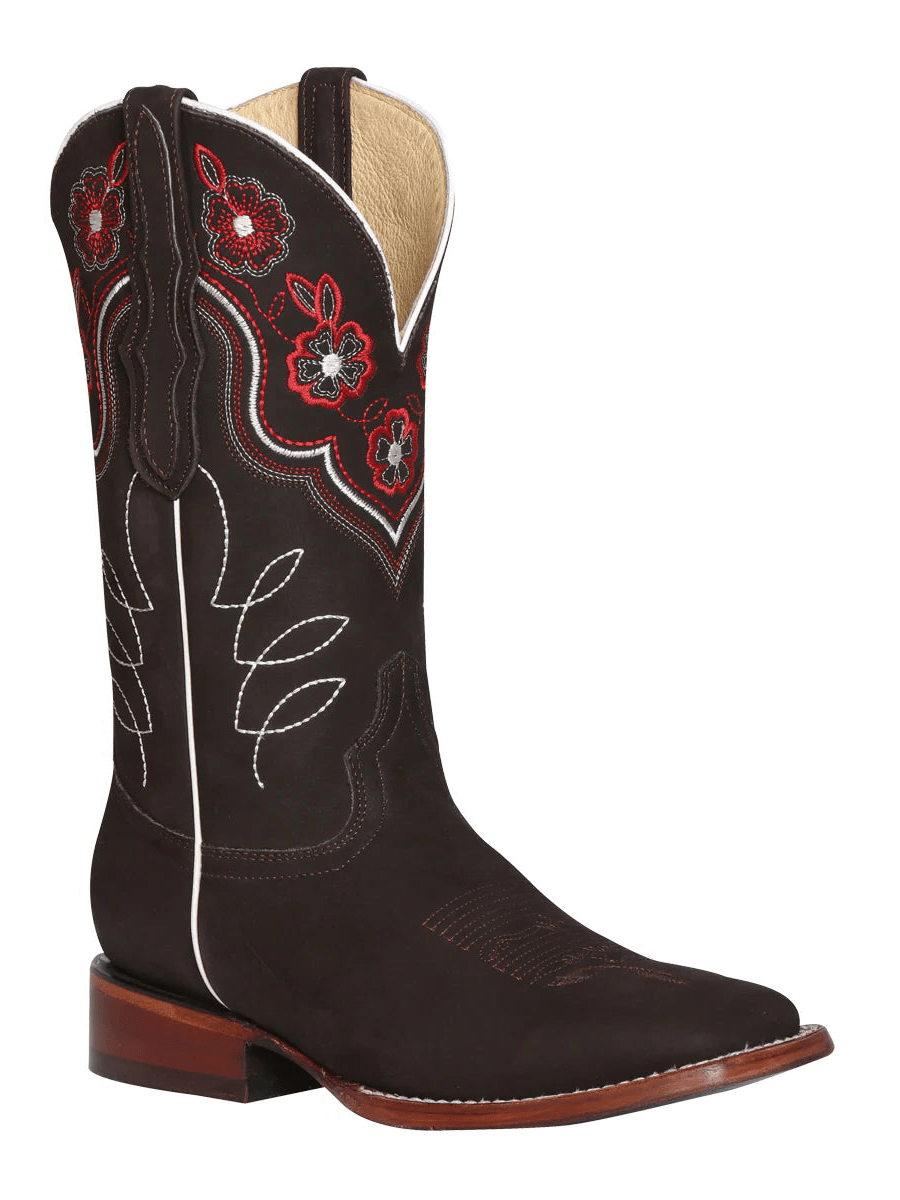 Women's Nubuck Leather Floral Embroidered Cowgirl Boots 'El General' Color Cafe 42978 - BELLEZA'S - Women's Nubuck Leather Floral Embroidered Cowgirl Boots 'El General' Color Cafe 42978 - Women's Boots - 42978 5