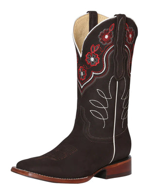 Women's Nubuck Leather Floral Embroidered Cowgirl Boots 'El General' Color Cafe 42978 - BELLEZA'S - Women's Nubuck Leather Floral Embroidered Cowgirl Boots 'El General' Color Cafe 42978 - Women's Boots - 42978 5