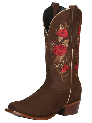 Women's Nubuck Leather Floral Embroidered Shaft Western Cowgirl Boots 'El General' Camel Color 42025 - BELLEZA'S - Women's Nubuck Leather Floral Embroidered Shaft Western Cowgirl Boots 'El General' Camel Color 42025 - Women's Boots - 42025 5