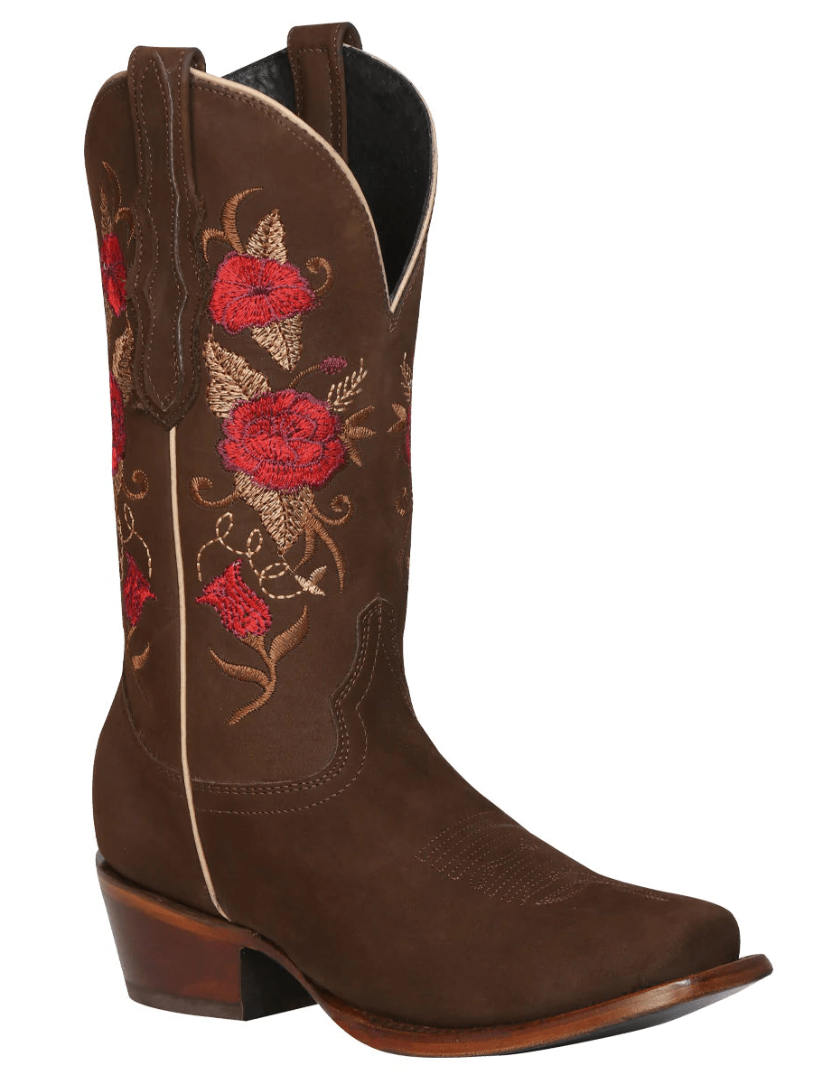 Women's Nubuck Leather Floral Embroidered Shaft Western Cowgirl Boots 'El General' Camel Color 42025 - BELLEZA'S - Women's Nubuck Leather Floral Embroidered Shaft Western Cowgirl Boots 'El General' Camel Color 42025 - Women's Boots - 42025 5