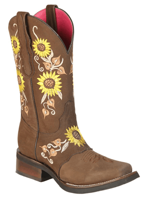 Women's Nubuck Leather Rodeo Cowgirl Boots with Sunflower Embroidered 'El General' Coffee color 51148 - BELLEZA'S - Women's Nubuck Leather Rodeo Cowgirl Boots with Sunflower Embroidered 'El General' Coffee color 51148 - Women's Boots - 51148 5