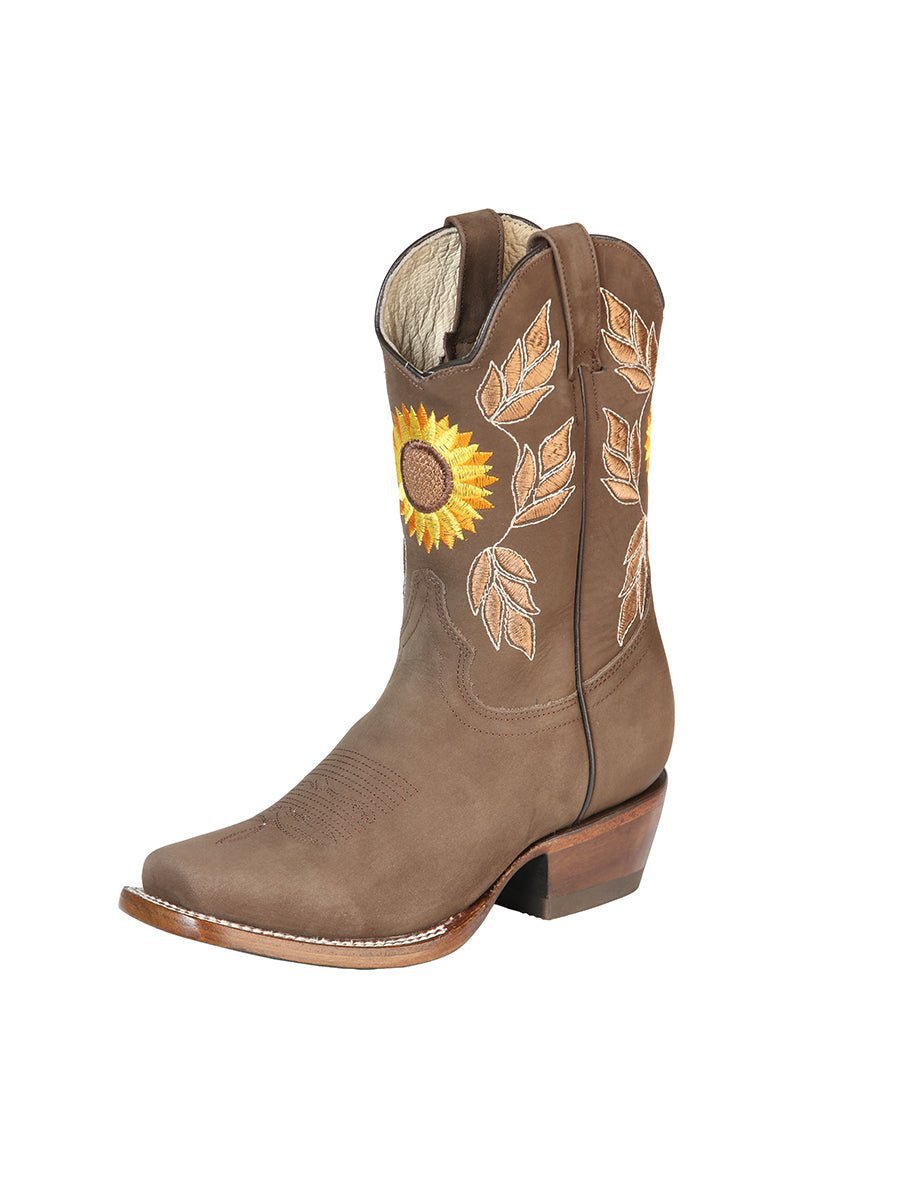 Women's Nubuck Leather Sunflower Embroidered Rodeo Cowgirls Boots 'El General' *CAMEL-51164* - BELLEZA'S - Women's Nubuck Leather Sunflower Embroidered Rodeo Cowgirls Boots 'El General' *CAMEL-51164* - Botas Para Damas - 51164 5