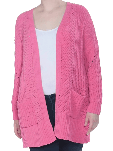 Women's Pink Berry Sweater Punch Chenille Open Front Cardigan 00160 - BELLEZA'S - Women's Pink Berry Sweater Punch Chenille Open Front Cardigan 00160 - Sweater For Women - 00160 S