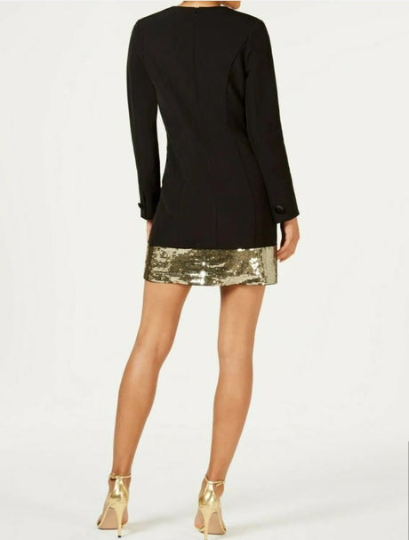 $199 NWT LAUNDRY BY SHELLI SEGAL Sz2 SEQUINED HEM BLAZER DRESSS BLACK/GOLD - BELLEZA'S - Vestidos - LY812081