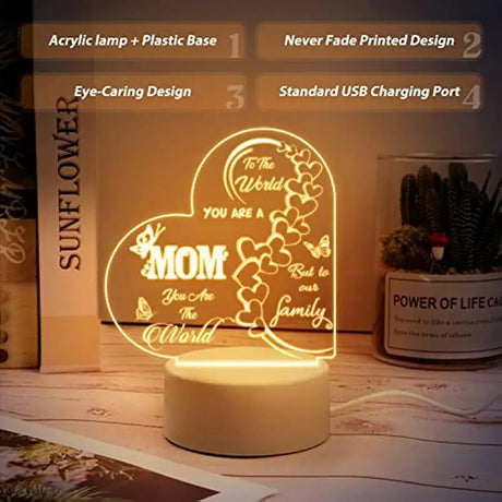 1pc Mothers Day Gifts Night Lamp, Arcylic Night Lamp Valentine's Day, Mothers' Day, Warm White Light - BELLEZA'S - Valentine's Day - 02870