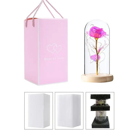 1pc, Solid Wood Base Glass Cover Goldeb Foil Rose Flower Glow Led Valentine's Day Gift Mother's Day Gift Birthday Gift Ornament - BELLEZA'S - Valentine's Day - 03409