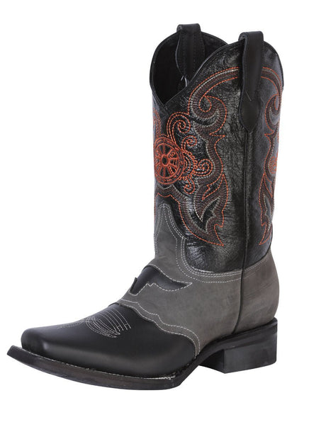 Botas Rodeo Clasicas Piel Genuina Para Hombre 'El General' *NEGRO/GRIS-40668* - BELLEZA'S - Botas Para Hombres - 40668