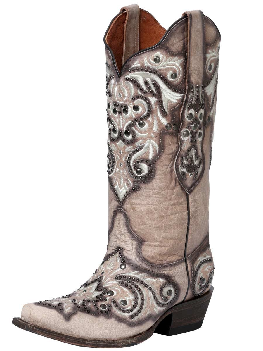 Botas Vaqueras Clasicas de Piel Genuina para Mujer 'Rio Grande' - ID: 40513 HUESO - BELLEZA'S - - 40513