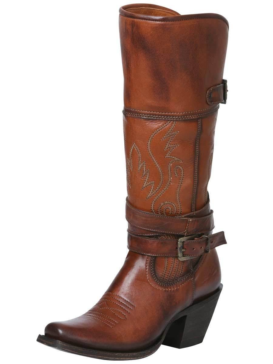 Botas Vaqueras con Strap de Piel Genuina para Mujer 'Rio Grande' *WHISKY-40517* - BELLEZA'S - Botas Para Damas - 40517